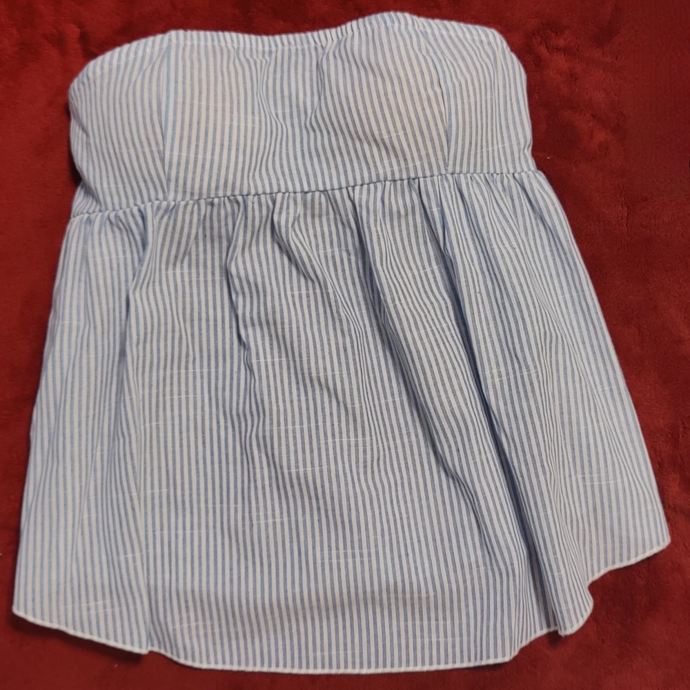 Blue and White Striped Linen Tube Top Sz Medium NWOT